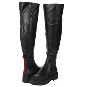 Franco Sarto Black Over-the-Knee Platform Boots with Red Detail
